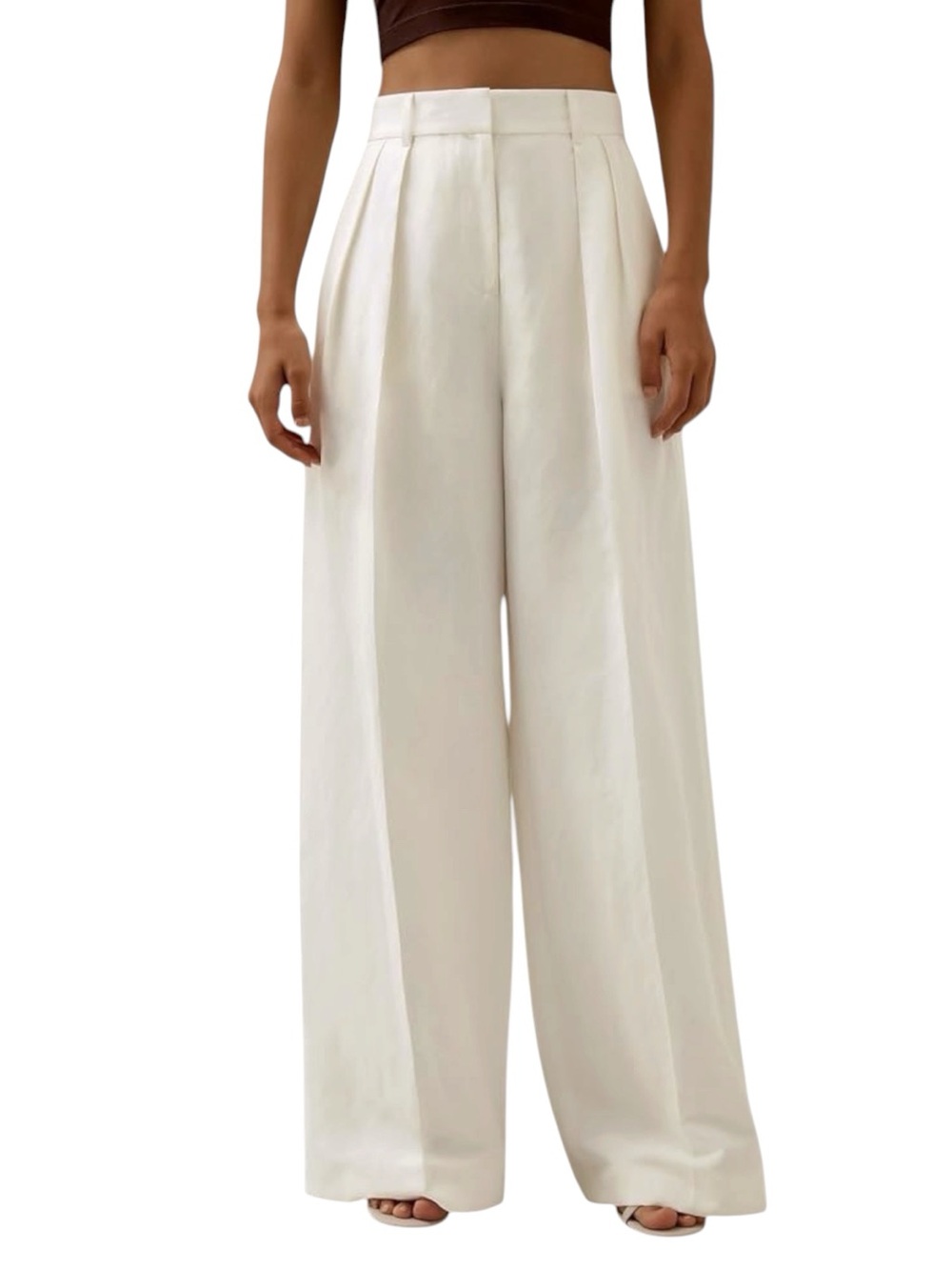 OAK + FORT Ivory High-Waist Pleated Wide-Leg Pants (2)